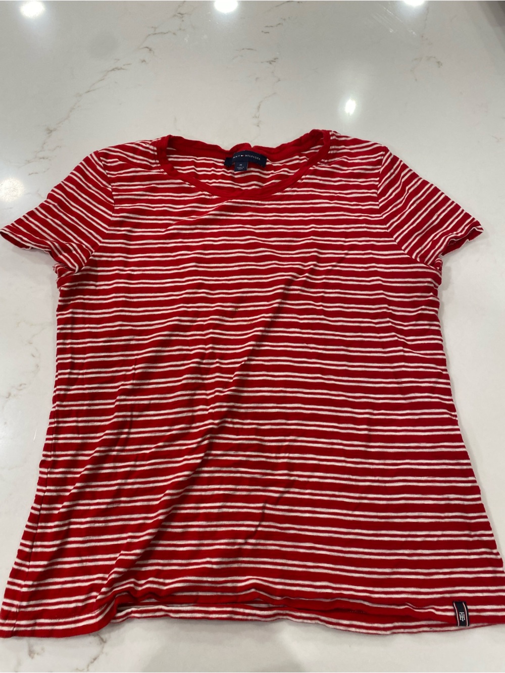 Tommy Hilfiger Red and White Striped Short Sleeve Tee